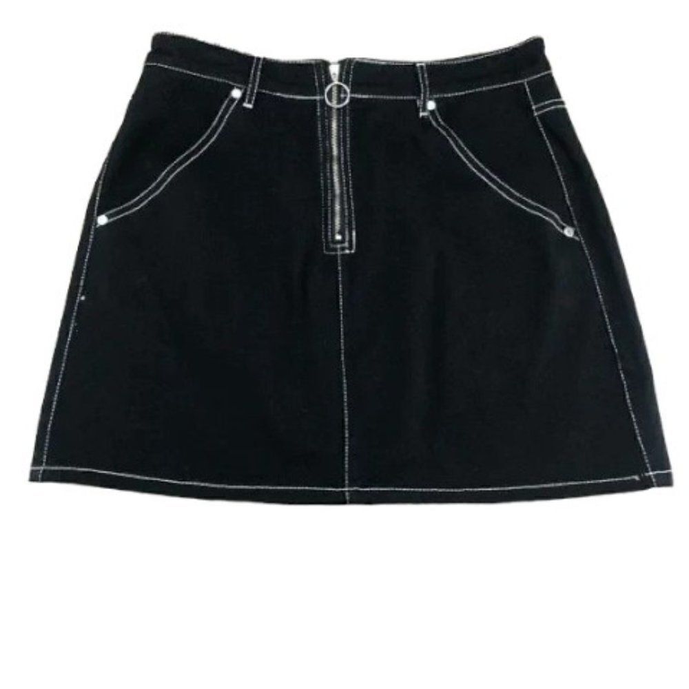 Empyre 90's Y2K High Waisted Jean Mini Skirt Black Front‎ Zip Womens 9